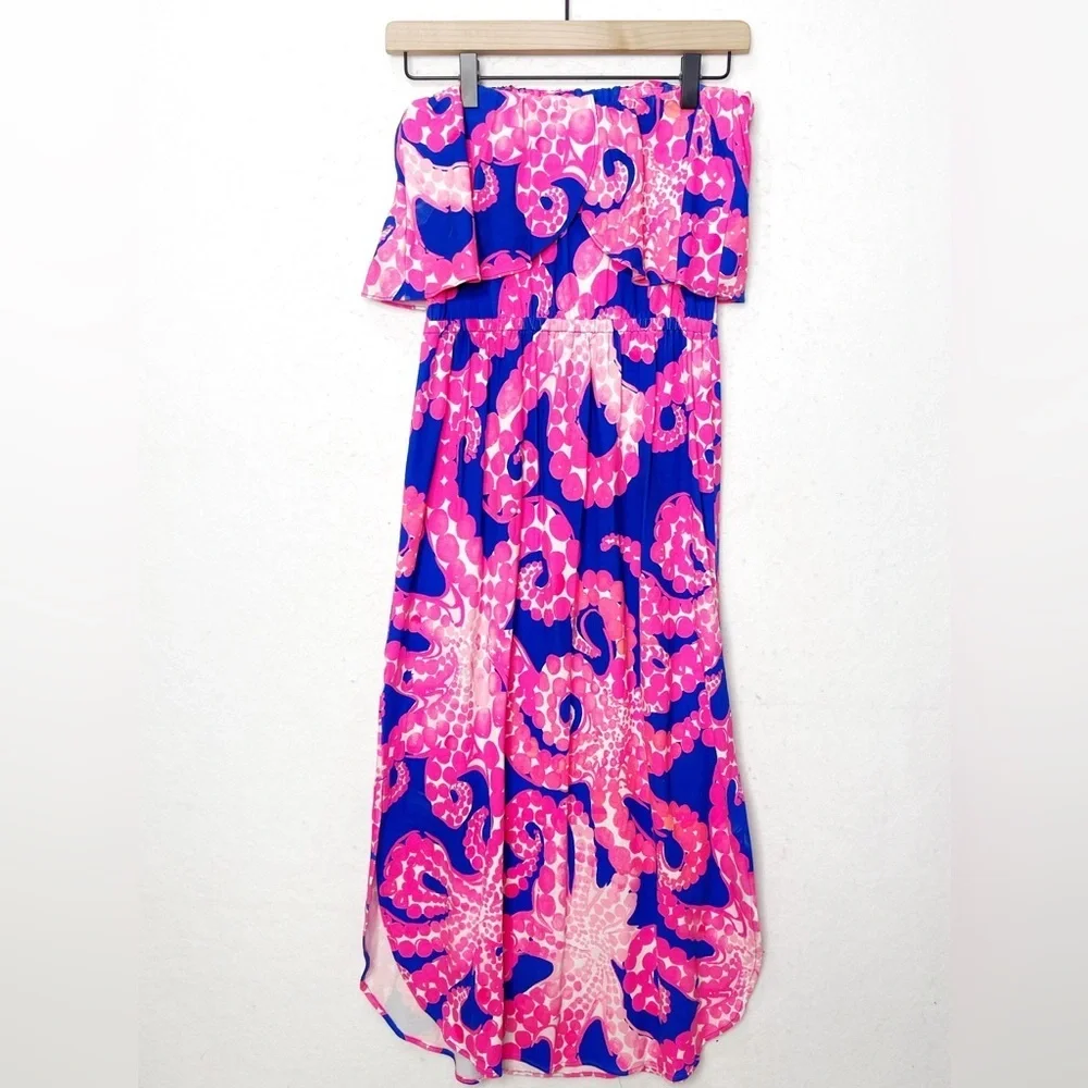 Lilly Pulitzer Meridian Strapless Midi Dress Ikat Blue Mocean Style 29525 Small - Picture 5 of 9